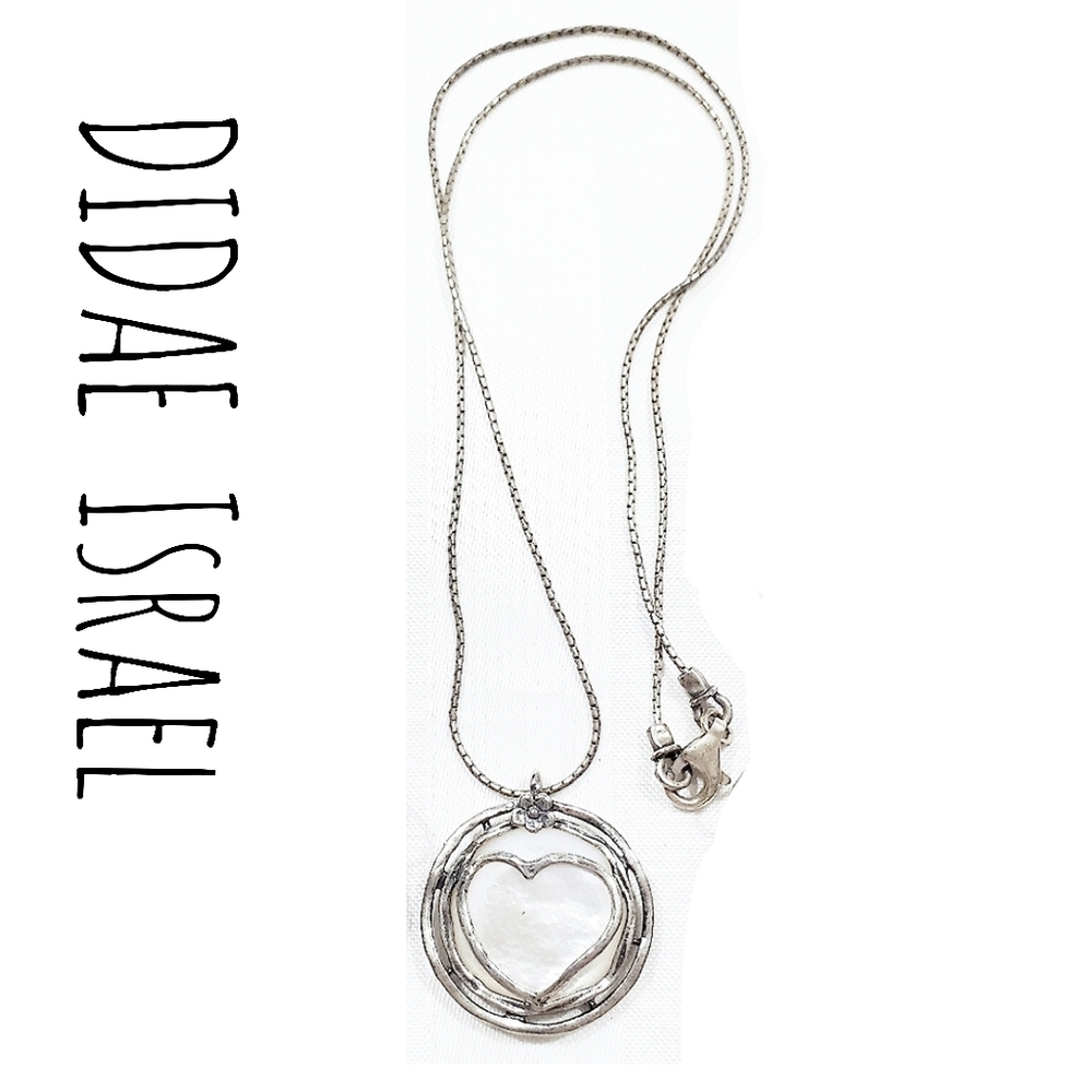 VTG Didae Shablool 925 Sterling Silver Mother of Pearl Heart Necklace - Picture 2 of 11